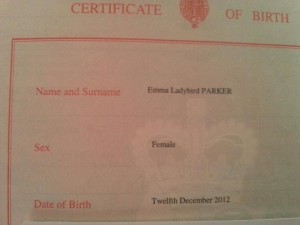 emmas birth certificate